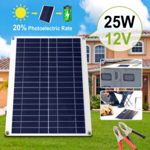 Outdoor Solar Panel 12V 25W Car Battery Charger IP68 Waterproof w/ 3.0A Dual USB Charging Clip Line For RV Car Boat - Image 9