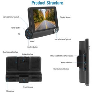 1296P Car DVR Dash Camera 4In 3 Lens Vehicle Driving Recorder Seamless Recording - Image 7