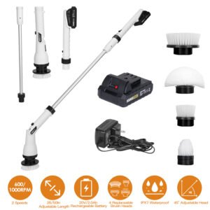 Electric Spin Scrubber Cordless Handheld Rechargeable Cleaning Brush with 4 Replaceable Heads 600/1000RPM Speeds 26/50in Length 20V/2.0Ah Battery for - Image 3
