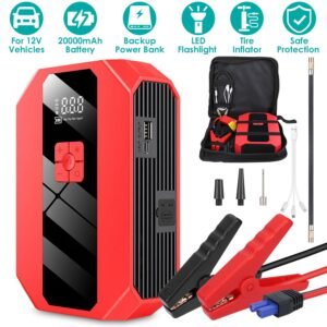 Portable Car Jump Starter Air Compressor 1500A 400PSI Car Battery Charger Jump Starter Power Bank LED Flashlight Digital Tire Inflator for 4.0L Gasoli - Image 2