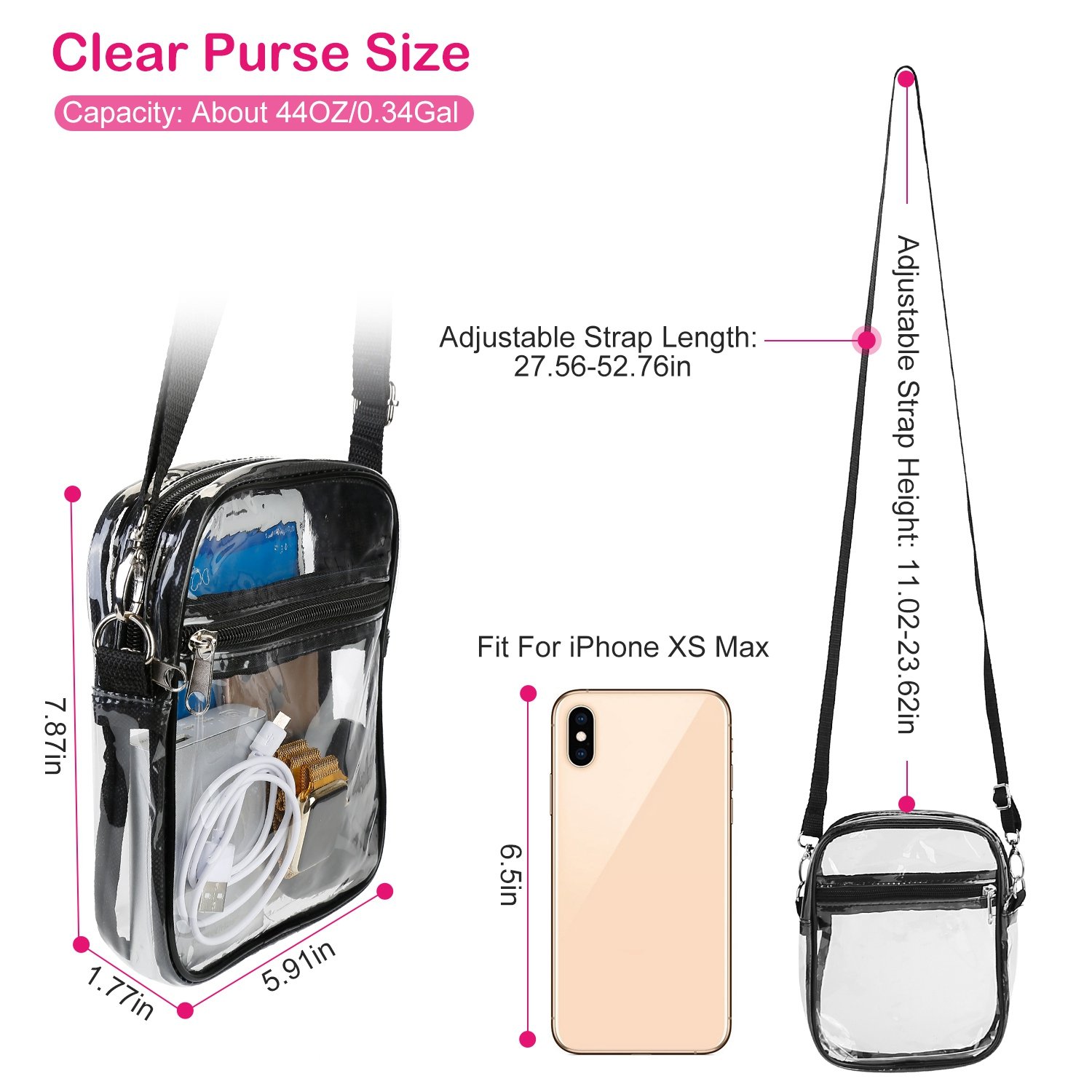 Clear Crossbody Bag Stadium Approved Clear Purse Transparent Small Shoulder Bag See Through Zip Pouch Tote Bag Handbag 44OZ w/ Adjustable Strap - Image 6