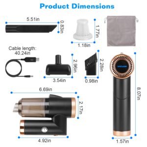 3 In 1 Cordless Handheld Vacuum Cleaner with Searchlight 120W 9000PA Portable Foldable Rechargeable Vacuum Car Home Duster with Brush Nozzle Long Nozz - Image 12