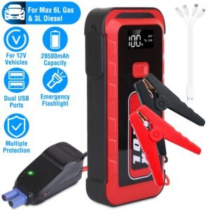 Car Jump Starter Booster 2500A Peak 25800mAh Battery Charger Power Bank with 4 Modes LED Flashlight for Up to 6.0L Gas or 3.0L Diesel Engine Car - Image 2
