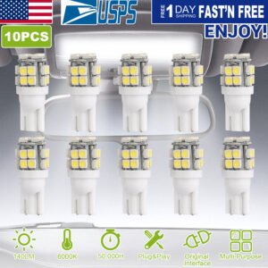 10Pcs 12V T10 LED Light Bulb Wedge Base Interior Dome Map LED Lights License Plate Trunk Side Positioning Lights 6000K White - Image 6