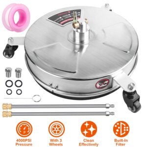 15in High Pressure Washer Flat Surface Cleaner 4000PSI Stainless Steel Disc Power Washer Broom with 3 Wheels 2 Washer Extension Wands 2 Replacement No - Image 2