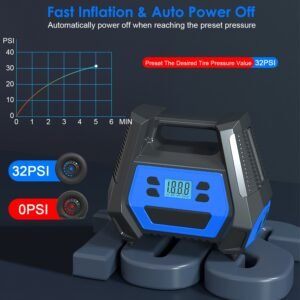 Portable Tire Inflator 150 PSI 120W Max Power Tire Pump with Digital Display LED Light Inflatable Nozzle Needle Fuse Air Compressor for Bikes Motorbik - Image 11