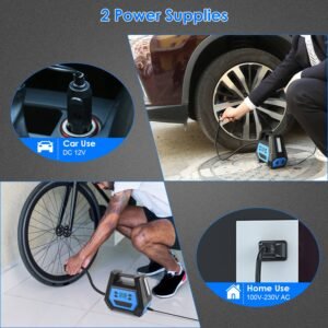 Portable Tire Inflator 150 PSI 120W Max Power Tire Pump with Digital Display LED Light Inflatable Nozzle Needle Fuse Air Compressor for Bikes Motorbik - Image 9
