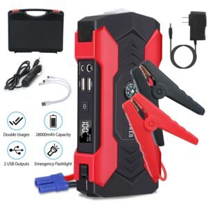 Car Jump Starter Booster 800A Peak 28000mAh 12V Battery Charger (Up to 6.0L Gas or 3.0L Diesel Engine) w/ LCD Screen 4 Modes LED Flashlight - Image 13