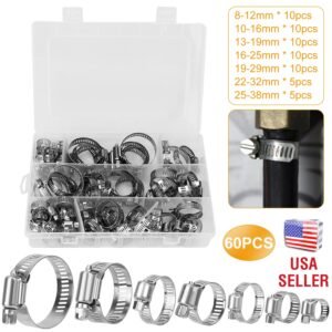 60Pcs Hose Clamp Set Stainless Steel Adjustable Worm Gear Assortment Pipe Tube Hose Clip Kit For Plumbing Automotive Mechanical - Image 5