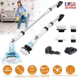 Electric Spin Scrubber Cordless Handheld Rechargeable Cleaning Brush with 4 Replaceable Heads 600/1000RPM Speeds 26/50in Length 20V/2.0Ah Battery for - Image 5
