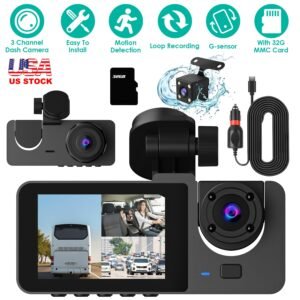 3 Channel Dash Cam Front Inside Rear Vehicle Driving Recorder Car DVR with 32G MMC Card G Sensor Motion Detection Parking Monitor Loop Recording - Image 6