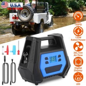 Portable Tire Inflator 150 PSI 120W Max Power Tire Pump with Digital Display LED Light Inflatable Nozzle Needle Fuse Air Compressor for Bikes Motorbik - Image 7