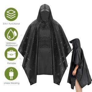 Unisex Hooded Rain Poncho With Pocket For Adult 3-in-1 Waterproof Poncho Raincoat With Hood Sleeve Brim Lightweight Portable Rain Poncho For Hiking Ca - Image 9
