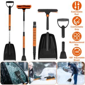 5 in 1 Detachable Snow Remover Kits Extendable Ice Scraper Snow Shovel 180? Adjustable Snow Brush Head for Car Windshield Roof - Image 8