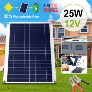 Outdoor Solar Panel 12V 25W Car Battery Charger IP68 Waterproof w/ 3.0A Dual USB Charging Clip Line For RV Car Boat - Image 8
