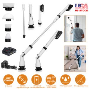 Electric Spin Scrubber Cordless Handheld Rechargeable Cleaning Brush with 4 Replaceable Heads 600/1000RPM Speeds 26/50in Length 20V/2.0Ah Battery for - Image 7