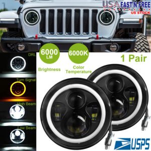 2 X 7" 6000LM Round LED Headlight Halo Angel Eyes for Jeep Wrangler TJ JK CJ w/H4 to H13 Adapter Plug and Play - Image 11