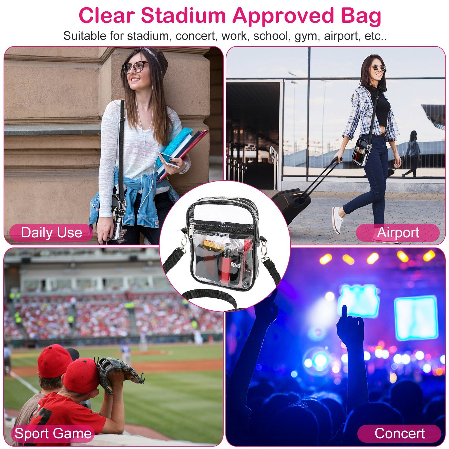 Clear Crossbody Bag Stadium Approved Clear Purse Transparent Small Shoulder Bag See Through Zip Pouch Tote Bag Handbag 44OZ w/ Adjustable Strap - Image 7