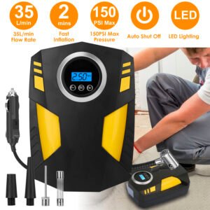 Portable Car Tire Inflator DC 12V Digital Car Air Pump Compressor Electric Air Pump w/LED Light 150PSI - Image 2