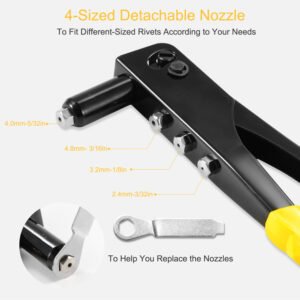 Hand Riveter Pop Rivet Gun 9.5inches Heavy Duty 4 Different Nozzles 1 Wrench Included Riveting Tool - Image 4