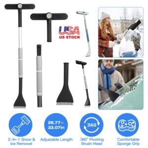 2 In 1 Ice Scraper Extendable Car Snow Brush Telescopic Snow Removal Tool Automobile Snow Shovel Frost Removal with 360? Pivoting Brush Head Sponge Gr - Image 7