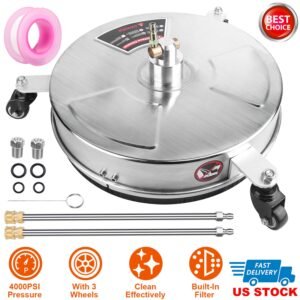 15in High Pressure Washer Flat Surface Cleaner 4000PSI Stainless Steel Disc Power Washer Broom with 3 Wheels 2 Washer Extension Wands 2 Replacement No - Image 3