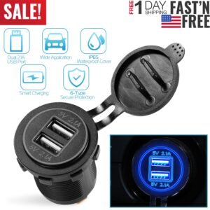 1Pc 2 USB Charger 12-24V Car Cigarette Lighter Socket Splitter Dual USB 2.1A Outlet Car Charger IP65 waterproof for Car Boat Marine Mobile - Image 4