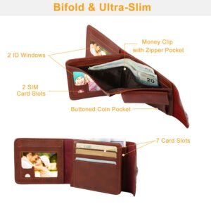 Men?s Wallet PU Leather Bifold Purse Slim RFID Blocking Card Holder Cases w/ 2 ID Window Coin Pocket - Image 7