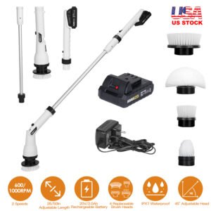 Electric Spin Scrubber Cordless Handheld Rechargeable Cleaning Brush with 4 Replaceable Heads 600/1000RPM Speeds 26/50in Length 20V/2.0Ah Battery for - Image 6
