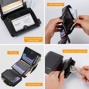 Men?s Leather Wallet ID Card Holder Purse Trifold Clutch Money Zipper with ID Window
14 Credit Card 1 ID Card - Image 6