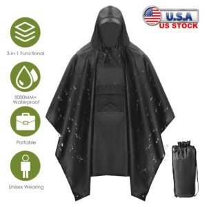 Unisex Hooded Rain Poncho With Pocket For Adult 3-in-1 Waterproof Poncho Raincoat With Hood Sleeve Brim Lightweight Portable Rain Poncho For Hiking Ca - Image 13