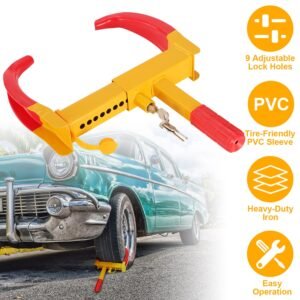 Heavy Duty Wheel Clamp Anti-Theft Adjustable Tire Lock w/3 Keys for Cars Trailer Truck Motorcycles ATV RV Golf Carts - Image 4