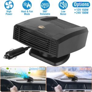12V 150W Portable Car Heater Heating Fan 2 in 1 Defroster Defogger Demister Windshield Heater Automotive Cooling Fan with 360?Rotating Base - Image 2
