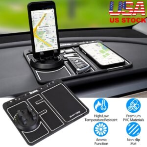 Non-slip Car Phone Mat 4 In1 Dashboard 360? Rotatable Phone Holder Pad with Aroma Parking Number Plate Glow In Dark - Image 3