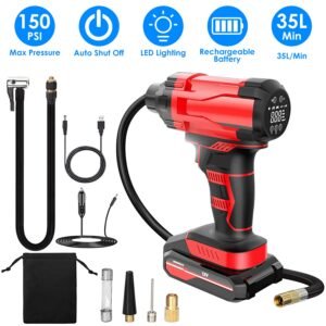 150PSI Cordless Car Tire Pump Rechargeable Tire Inflator 12V Portable Electric Air Compressor with LED Light for Car Bike Motorcycle Ball - Image 5