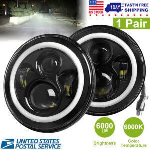 2 X 7" 6000LM Round LED Headlight Halo Angel Eyes for Jeep Wrangler TJ JK CJ w/H4 to H13 Adapter Plug and Play - Image 10