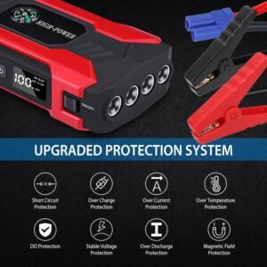 Car Jump Starter Booster 800A Peak 28000mAh 12V Battery Charger (Up to 6.0L Gas or 3.0L Diesel Engine) w/ LCD Screen 4 Modes LED Flashlight - Image 4