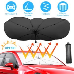 57x33In Foldable Car Sun Umbrella Universal Sun Blocker Shield Shade Silver Titanium Sun Protector with Carry Bag for Car Truck SUV - Image 4