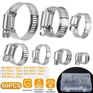 60Pcs Hose Clamp Set Stainless Steel Adjustable Worm Gear Assortment Pipe Tube Hose Clip Kit For Plumbing Automotive Mechanical - Image 6