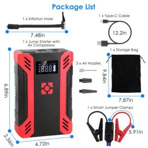 Car Jump Starter with Air Compressor Portable Car Battery Booster with Digital Tire Inflator with 2000mAh Peak Current for 12V Car 6.5L Gas or 4.0L Di - Image 13
