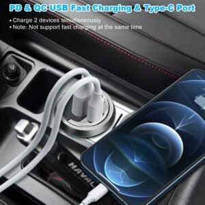 2Pcs 100W USB Type-C Car Charger QC4.0 PD3.0 USB Fast Charging Adapter Dual Port Car Cigarette Lighter Compatible with iPhone14/13/12 IPad Samsung - Image 4