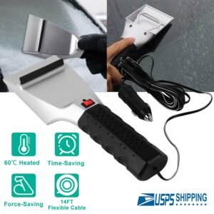 12V Car Electric Heated Ice Snow Scraper Window Ice Remover w/Squeegee 14FT Cable - Image 12