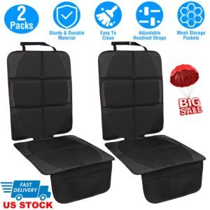 2 Packs Car Seat Protector Cushion Mat Pad with Thick Padding Protector for Child Baby Car Seat Mesh Pockets Non-slip - Image 3