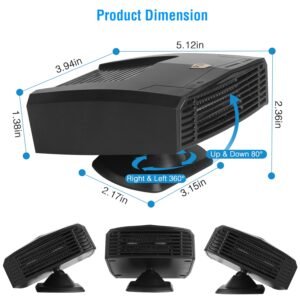 12V 150W Portable Car Heater Heating Fan 2 in 1 Defroster Defogger Demister Windshield Heater Automotive Cooling Fan with 360?Rotating Base - Image 11