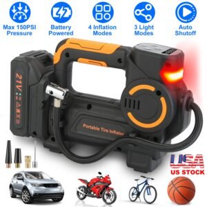 140W 150PSI 21V Battery Powered Tire Inflator Cordless Air Pump  Digital Air Compressor with LED Light for Cars Motorcycles Bicycles Balls - Image 3