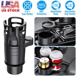 4 In 1 Car Cup Holder Expander Adapter Multifunctional Water Cup Mount Stand 360? Rotating Drink Bottle Organizer with Adjustable Base - Image 5