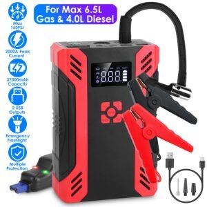 Car Jump Starter with Air Compressor Portable Car Battery Booster with Digital Tire Inflator with 2000mAh Peak Current for 12V Car 6.5L Gas or 4.0L Di - Image 2