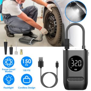 Car Tire Inflator Pump Portable Car Air Compressor Wireless Electric Air Pump 150 PSI with LED Light - Image 2