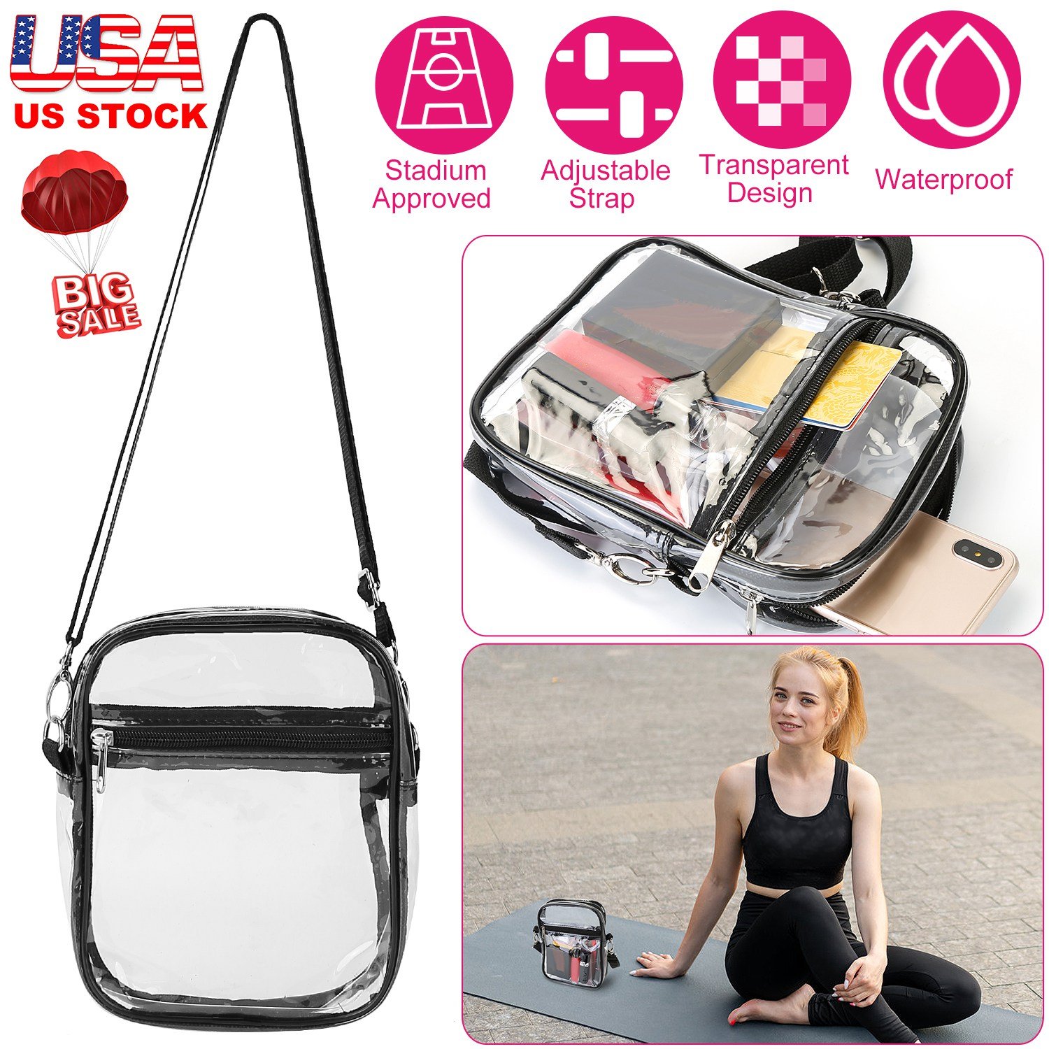 Clear Crossbody Bag Stadium Approved Clear Purse Transparent Small Shoulder Bag See Through Zip Pouch Tote Bag Handbag 44OZ w/ Adjustable Strap - Image 5