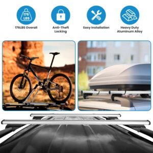 Car Roof Rack Cross Bars Aluminum Cargo Carrier Rooftop Crossbars Luggage Roof Rack Bar with 176lbs Max Load Fits Most Vehicles with Existing Raised S - Image 7
